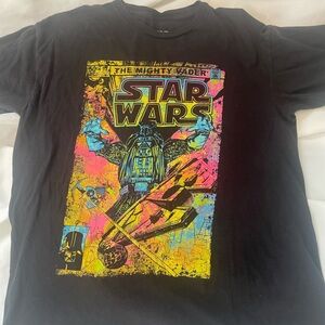 Star Wars Darth Vader Graphic Tee Neon Comic Style Black T-Shirt XL
